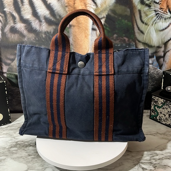 HERMES Fourre Tout PM Navy Canvas GUC - Picture 2 of 14